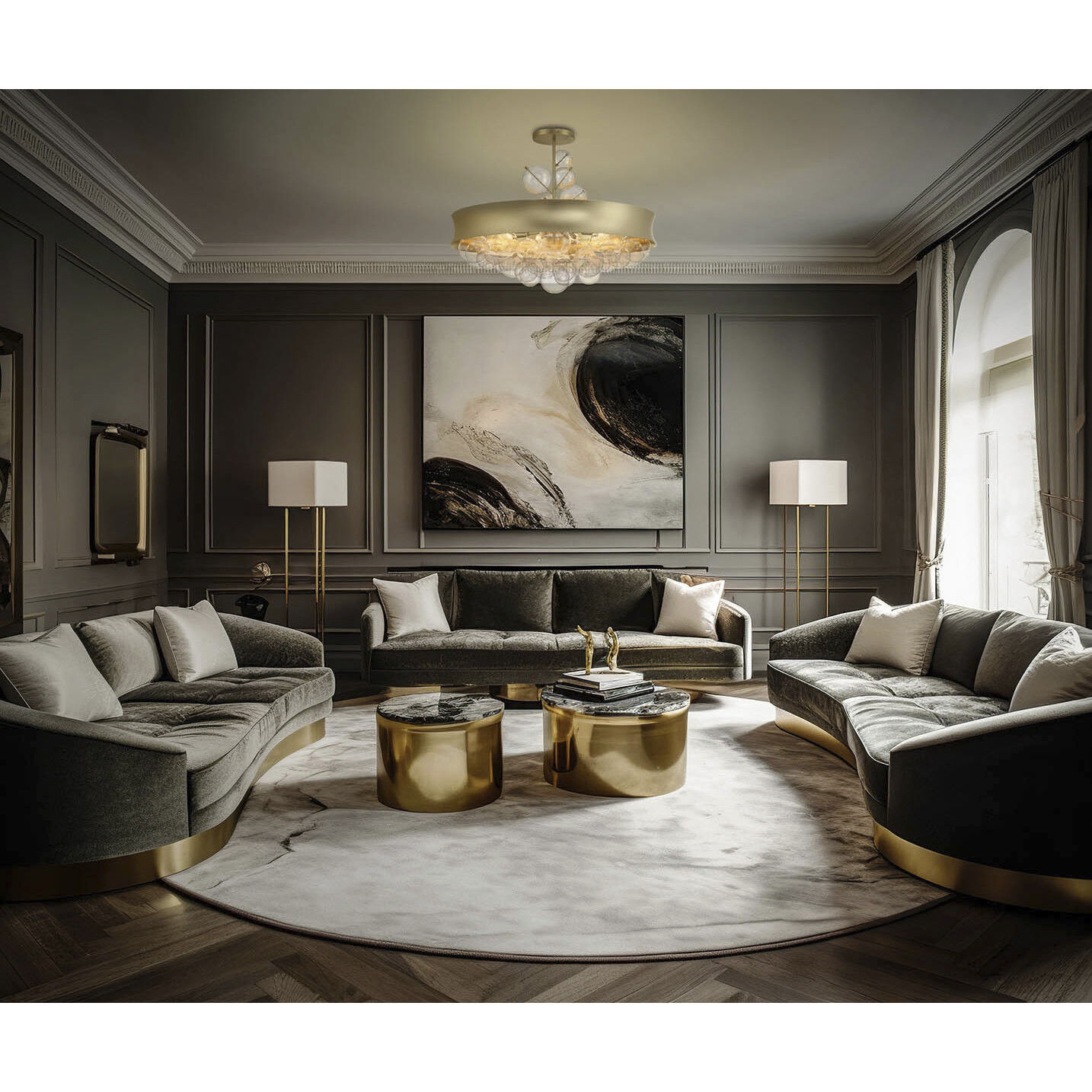 Verdi Square 8 Light 26 inch Soft Gold With Gold Leaf Convertible Pendant Ceiling Light